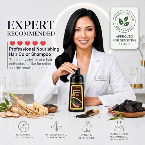 Black Hair Dye Shampoo - Instant Gray Coverage, 500ml