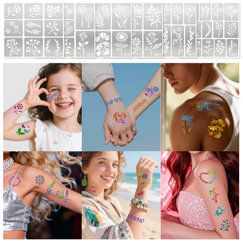 Yazhiji Fine line plant Temporary Tattoo Stencils, Face and Body Paint Stencils, Girl Boy Flower Tattoos Pack for Kids School Show Birthdays Christmas Party Favor Supplies