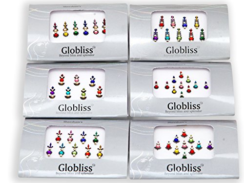 6-Pack Colorful Crystal Bindis & Gems Stickers