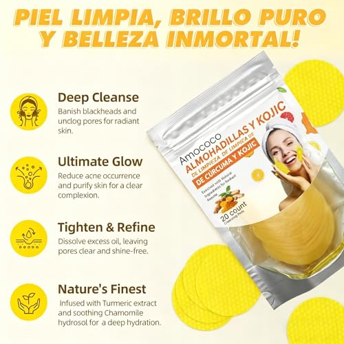 Turmeric Kojic Acid Cleansing Pads - 20 Count Facial Wipes