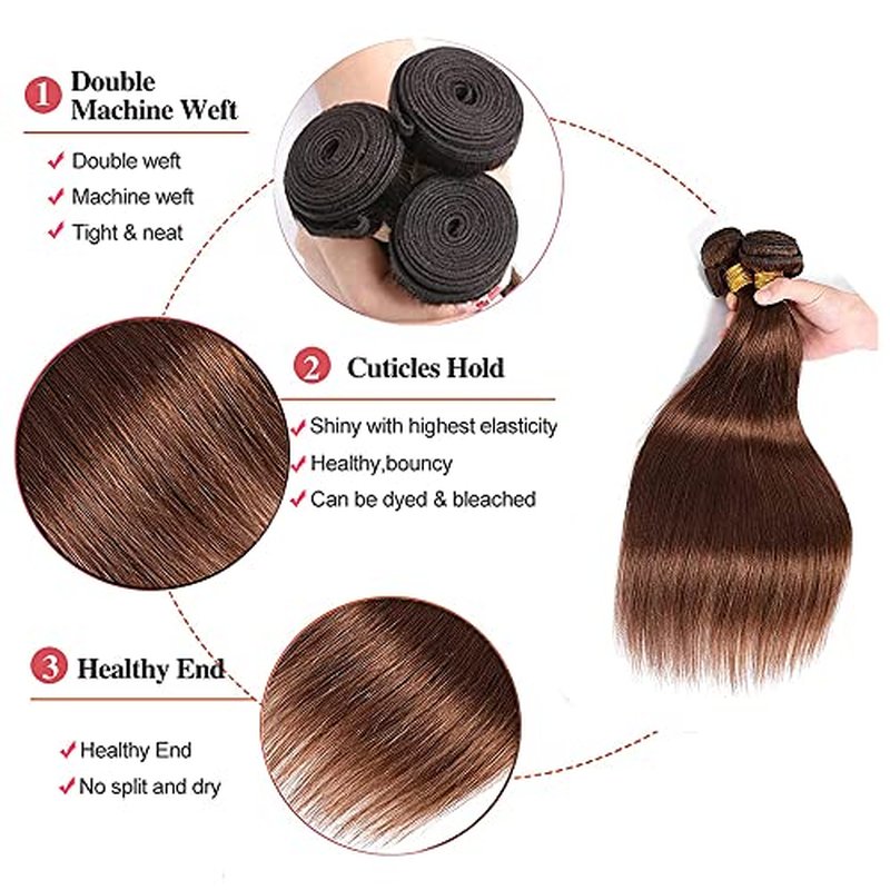 #4 Brown Straight Human Hair Bundles - 34 Inch, 50g