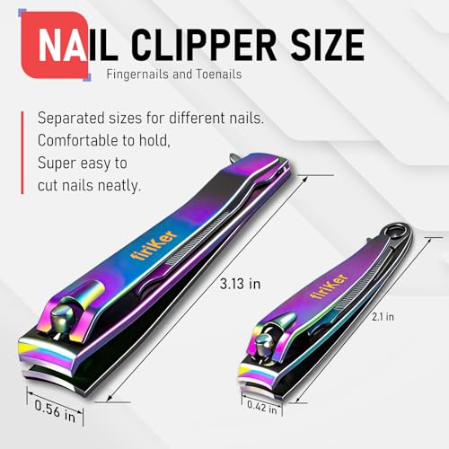FiriKer Rainbow Nail Clippers Set with Nail File - Fingernail & Toenail Trimmers