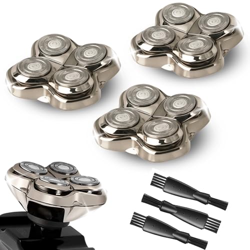 3Pack Pro 4 Shaver Replacement Heads for Skulls Pitbulls Series Gold PRO, Silver PRO, Platinum PRO, Butterfly Kiss PRO Head Shavers, Floating 4 Heads for a Fast, Close and Smooth Shave.