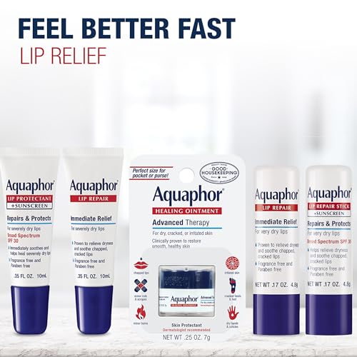 Aquaphor Lip Repair Lip Balm with Sunscreen, Lip Protectant, Lip Balm SPF 30, 0.35 Oz Tube (Pack of 2)