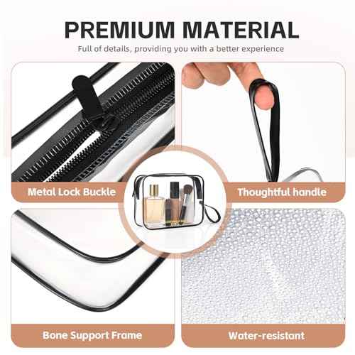 Clear Makeup Bag,2 Pack TSA Approved Toiletry Bag Travel Toiletry Bag Hanging Makeup Cosmetic bag for Women Men (Black).