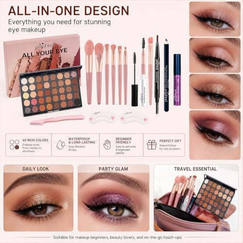 40-Color Eyeshadow Palette with Brushes & Eyeliner Set