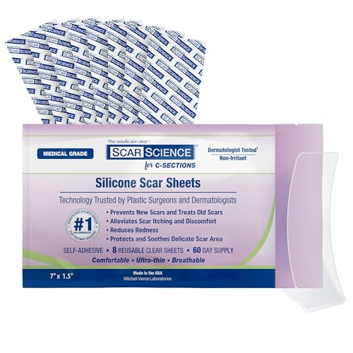 C-Section Silicone Scar Sheets for Cesarean Incision Scars ? Medical Grade Reusable Silicone Scar Strips for Postpartum Recovery ? Clear Breathable Silicone Tape - 7¡±, 8-Pack