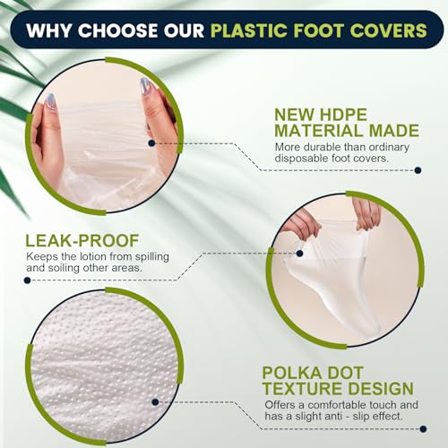 TEAWOO 200-Pack Disposable Plastic Foot Covers for Moisturizing & Pedicures