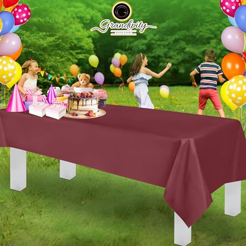 Grandipity Burgundy 12 Pack Premium Disposable Plastic Tablecloth 54 Inch. x 108 Inch. Decorative Rectangle Table Cover