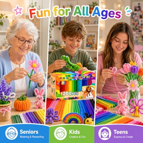 Pipe Cleaners Bulk 1200pc in 30 Colors with 18 DIY Projects