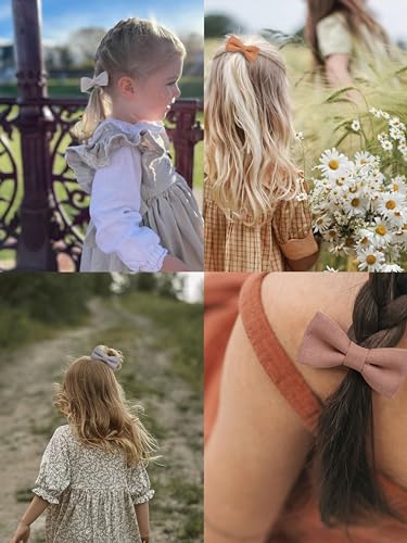 Baby Girls Hair Ties with Linen Bows – 20 Pcs No-Damage Elastic Nylon Ponytail Holders