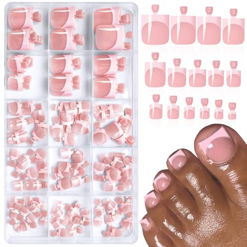 150pc Pink French Tips Press On Toenails Short Square Acrylic Kit