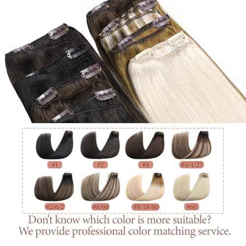 Clip in Hair Extensions Real Human Hair Extensions 20 Inch Human Hair Clip in Extensions Balayage Chocolate Brown to Caramel Blonde Clip ins for Women Remy Human Hair Extensions #4/4/27 80g 5pcs