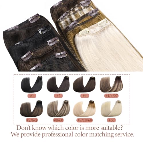 Hair Extensions Real Human Hair Clip in Hair Extensions Remy Human Hair Clip ins Balayage Chocolate Brown to Caramel Blonde Straight Real Hair Extension for Women 18 Inch 80g/5pcs Soft Silky