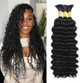 Human Braiding Hair 16 Inch Natural Deep Curly Bulk for Boho Braids - Black #1BBundle