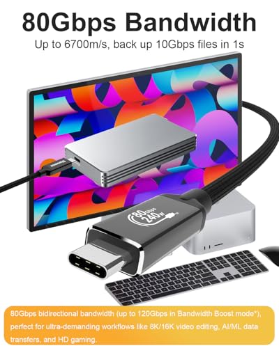 Thunderbolt 5 Cable 10ft 120Gbps USB4 2.0 240W PD3.1