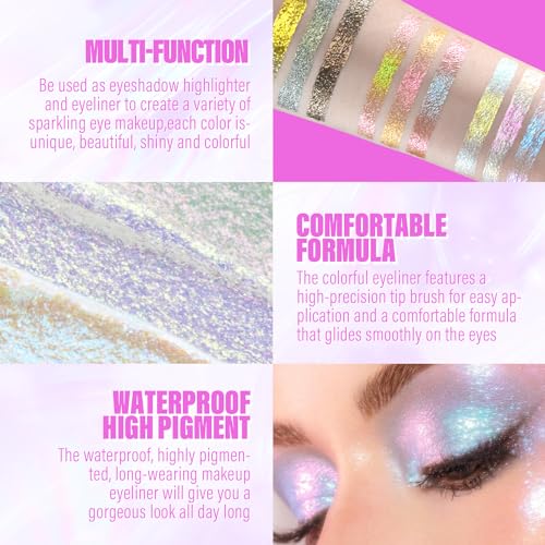 Multichrome Liquid Eyeshadow Set,3 Colors Multi-Dimensional Eye Liner Makeup,High Pigment Waterproof Metallic Eye Shadow,Ultre Fine Tip Glitter Eyeshadow (set1+set2)