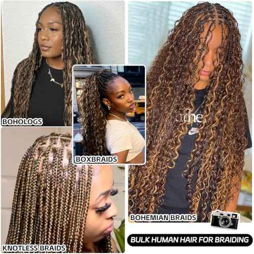 4/27 Boho Human Braiding Hair Curly for Boho Braids Bohemian 100% Human Hair for Braiding Wet and Wave Deep Wave Bulk Human Hair for Boho Knotless Braids No Weft 3 Bundles 20 Inch