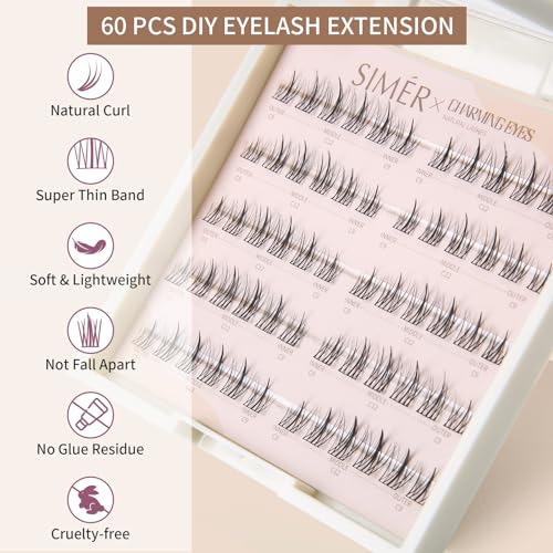 SIMER Cluster Lashes - 60 Pcs Wispy D Curl Individual Eyelash Extensions 9-12mm