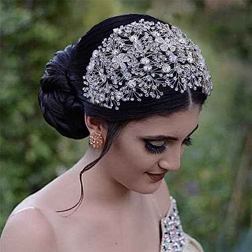 Elegant Rhinestone Wedding Headband for Bride - Sparkling Bridal Headpiece Tiara, Handmade Crystal Hair Accessories for Women, Christmas Headwear & Gift for Wife (12.6x5.5 Inches)