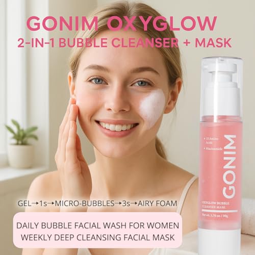 GONIM Face Wash Bubble Facial Cleanser with 3s Self-Foaming, Daily Face Wash for Makeup Remover, Collagen + Ceramides + Niacinamide, Weekly Face Mask for Oily Skin Deep Cleansing Skin Care 50g/1.76oz