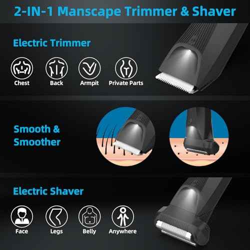 INVJOY Manscape Body Trimmer for Men, Waterproof Electric Razor/Shavers with Dual-Head for Facial, Pubic & Groin Hair Grooming, Ceramic & Foil Blades Hair Trimmer with LED - Birthday Gift for Him Dad