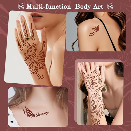 Temporary Tattoo Kit with 7 Inks & 12 Stencils