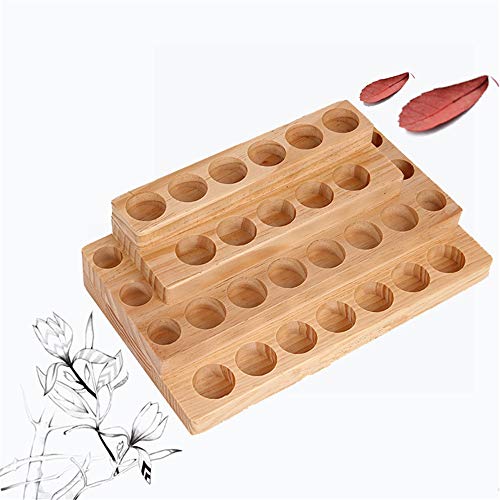 VolksRose 4-Tier Essential Oils Storage Rack, Wooden Essential Oils Nail Polish Display Holder Shelf, Cosmetic Perfume Essential Oil Organizer Stand - 30 Slots for (5ml 10ml 15ml 20ml) Bottles