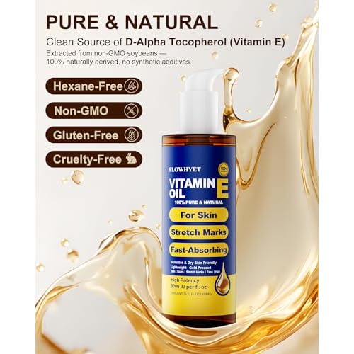 Vitamin E Oil for Face 5 fl oz, Organic Vitamin E Oil for Scar, Stretch Marks, Skin and Hair, Lightweight Body Oil Moisturizing and Firming Skin, Cold Pressed Hexane Free-150ml