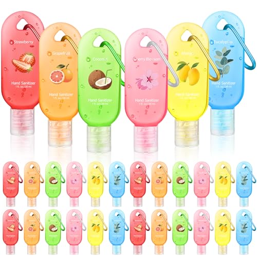 24 Pack Scented Hand Sanitizer Keychain - 1 oz Bulk Travel Size