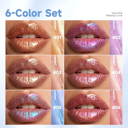 HOSAILY 6-Piece Holographic Chameleon Lip Gloss Set