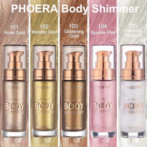 PHOERA Body Luminizer Highlighter, Waterproof Moisturizing and Glow For Face & Body, Face Body Glow Illuminator (2PCS 102 Metallic Gold)