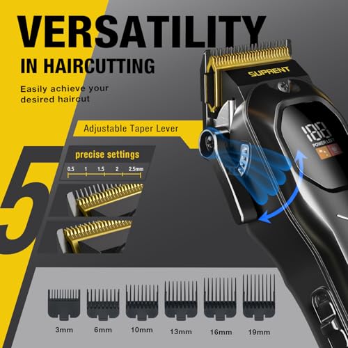 SUPRENT Mens Hair Clipper-Rechargeable Hair Cutting Kits with LED Display, Cordless Hair Clipper for Home Use & Barbers (Black)