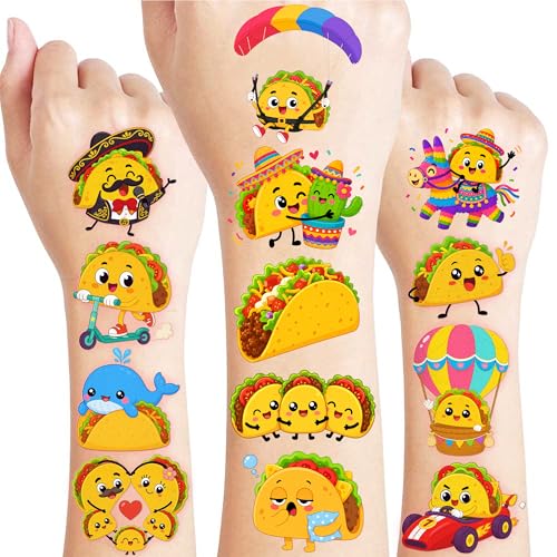 96 Taco Temporary Tattoos for Kids - Fiesta Party Favors