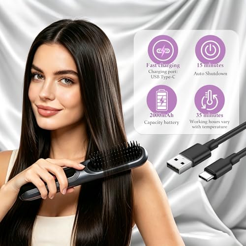 Vitarielle Cordless Hair Straightener Brush 4-in-1 Wet Dry Ionic Styling