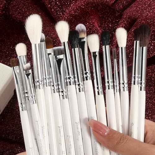 Bueart Design 16Pcs Essentials Pro Grade Makeup Brush Set For Eye Eyeshadow Blending,Brows,Liner, With Natural Hair, Premium Goat and Pony Hair
