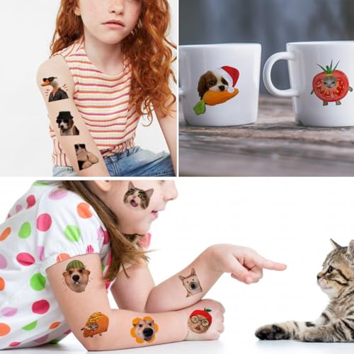 Cat Dog Temporary Tattoos for Kids - 74 Sheets Party Favors