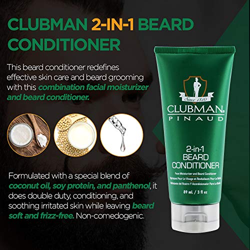 Clubman Pinaud 2-in-1 Beard Conditioner & Beard Moisturizer for Men ? Hydrates Skin, Nourishes Beards, 3 oz x 2 Pack