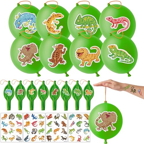 Lizard Party Favors Set: 48 Tattoos & 24 Punch Balloons