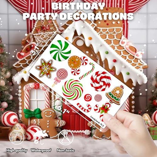 96 PCS Cute Candyland Candy Land Temporary Tattoos Theme First Birthday Party Decorations Favors Supplies Decor Kids Tattoo Stickers Gifts For Kids Boys Girls Prizes Carnival Christmas Xmas Hoiliday