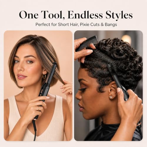 Mini Flat Iron for Short Hair, 0.3" Ultra-Thin Straightener Curler