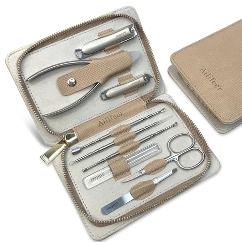 Manicure Kit, 9-in-1 Stainless Steel Professional large Nail Cutters and nail clippers Set, Includes Nail File, Cuticle Trimmer, with Portable Travel Case kit,Gifts For Women Men