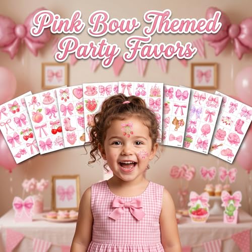 96 Pink Bow Temporary Tattoos for Kids | Waterproof