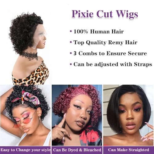 6 Inch Natural Black Curly Pixie Cut Human Hair Wig for Black Women