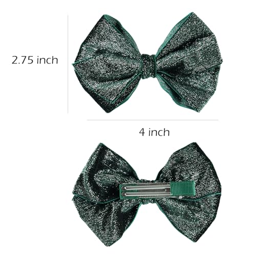 Christmas Glitter Dark Green Velvet Ribbon Hair Bow Clips 4" Cute Alligator Barrettes Pins Xmas Party Dress Outfit Decor Accessory For Teen Toddler Baby Girls Kids Women Gift