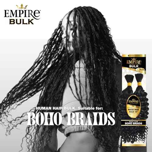 Sensationnel Empire Bulk Braiding ? Water Wave Human Hair Braids for Knotless Boho Box or Curly Loosewave Styles 1 pack (18 inch, 1 JETBLACK)