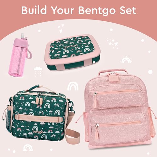 Bentgo Kids Prints Leak-Proof, 5-Compartment Bento-Style Kids Lunch Box - Ideal Portion Sizes for Ages 3-7, Durable, Drop-Proof, Dishwasher Safe, & Made with BPA-Free Materials (Green Rainbow)