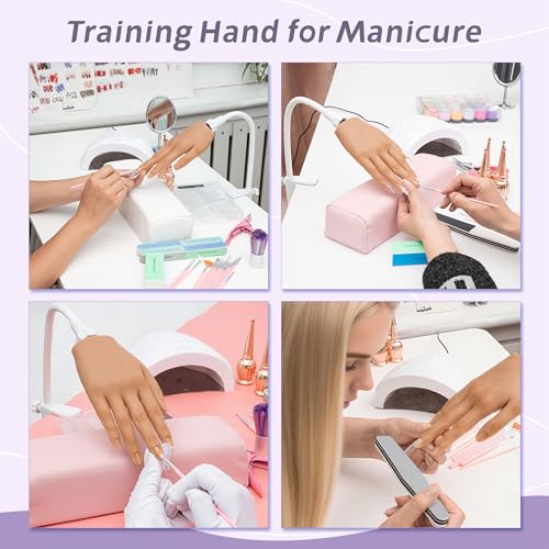 Practice Hand for Acrylic Nails,Realistic Silicone Training Hand with Flexible Fingers for Nail Art Practice,Professional Mannequin Hand Model Kit for Gel Polish & Manicure Beginners