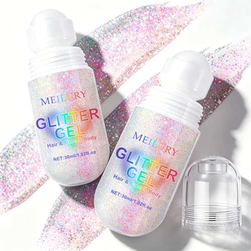 Holographic Roll-On Body Glitter Gel for Face, Hair & Body - 2PCS