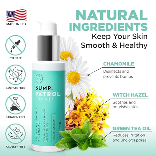 Bump Patrol For Her Calm and Hydrating Aftershave for Women ? Razor Burn, Razor Bump Treatment and Ingrown Hair Treatment for Bikini Area, Underarms and Legs, Rose and Lavender - 2 fl oz